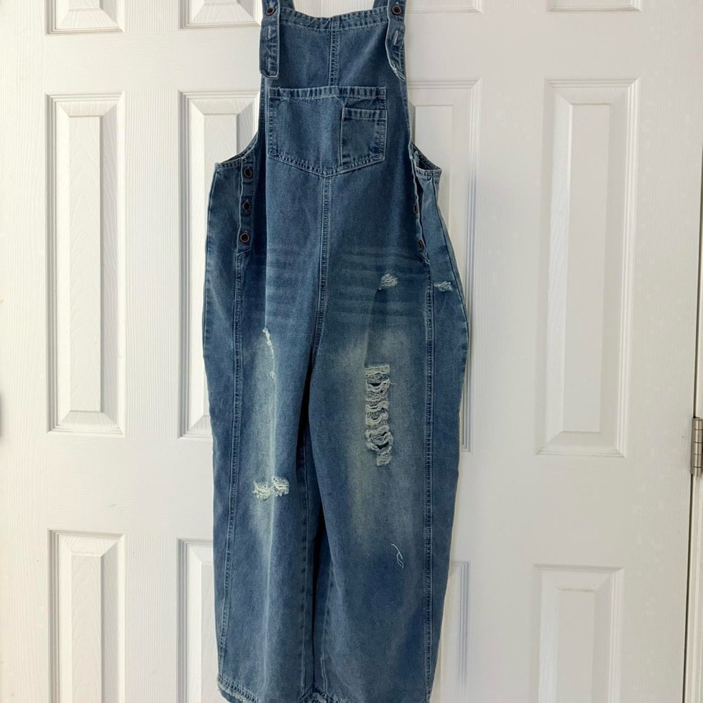 Blue Denim Overalls with distressed detailing
